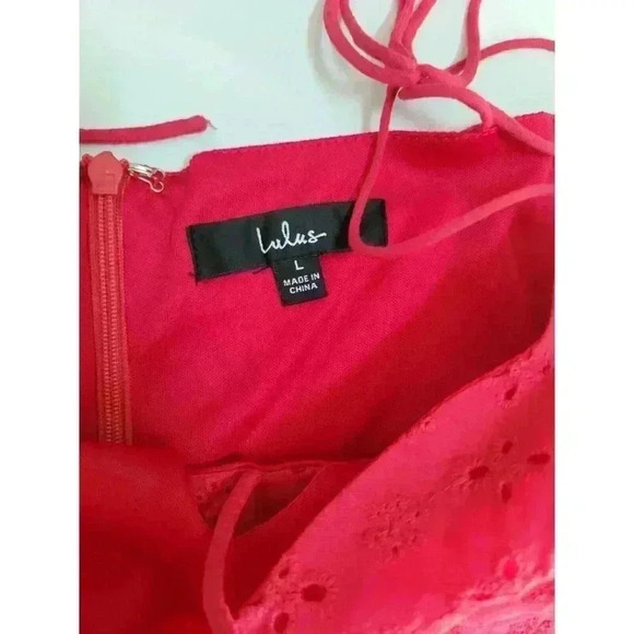 Lulus Summer Red Eyelet Lace Mini Dress Keyhole Adjustable Straps L - Picture 4 of 6